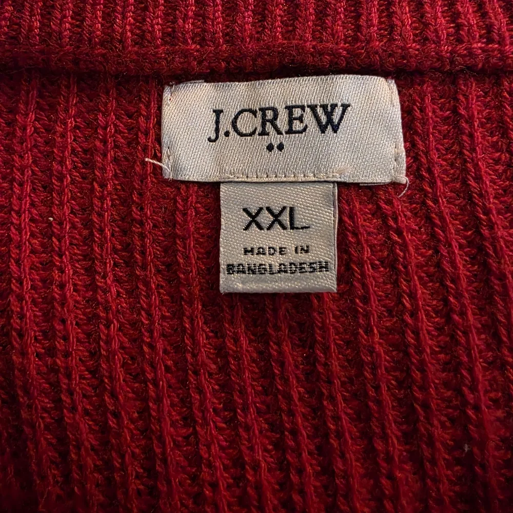 J. Crew Bright Red Ribbed Crewneck Sweater with Gold Buttons